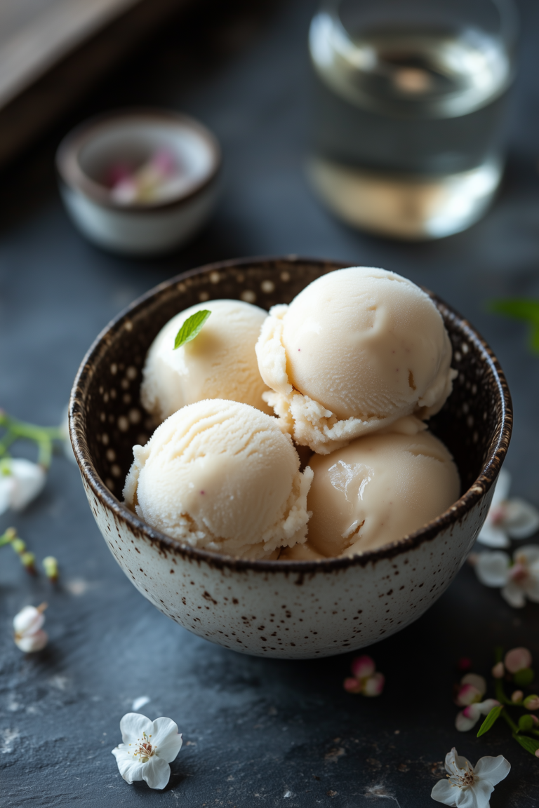 Junmai sake and ripe lychee in a slow custard, the rice wine kept quiet and floral, the lychee doing the perfume work: a clean, faintly sweet finish that tastes like a summer izakaya.